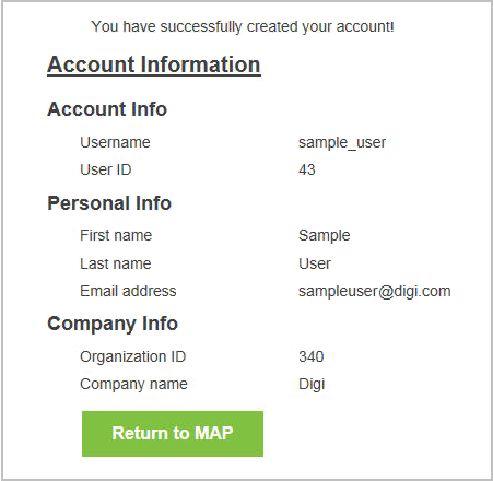 MAP Account Confirmation